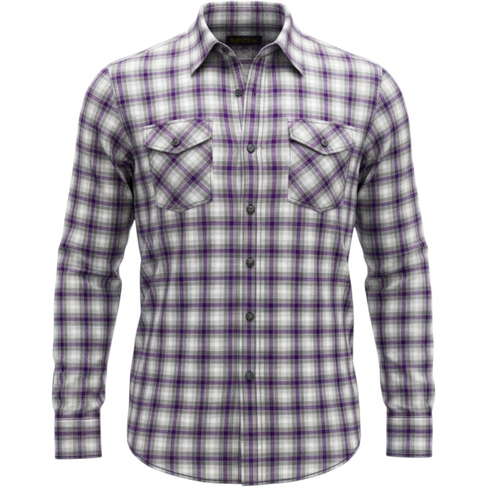 Bugatchi Uomo Mens Plaid Button Down Shirt Purple Gray 100% Cotton Medium